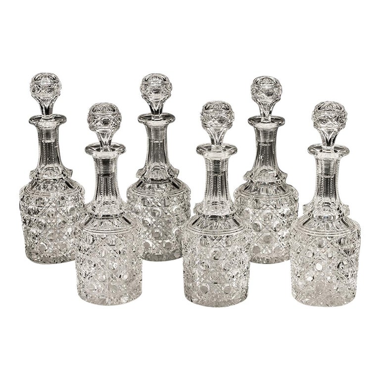 Set of Six Hobnail Cut Glass Victorian Decanters at 1stDibs