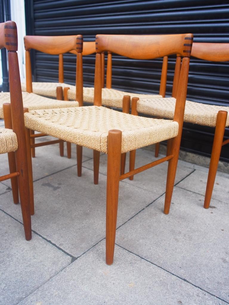 Danish Set of Six H.W. Klein 1960s Teak  Woven Seat Dining Chairs by Bramin For Sale