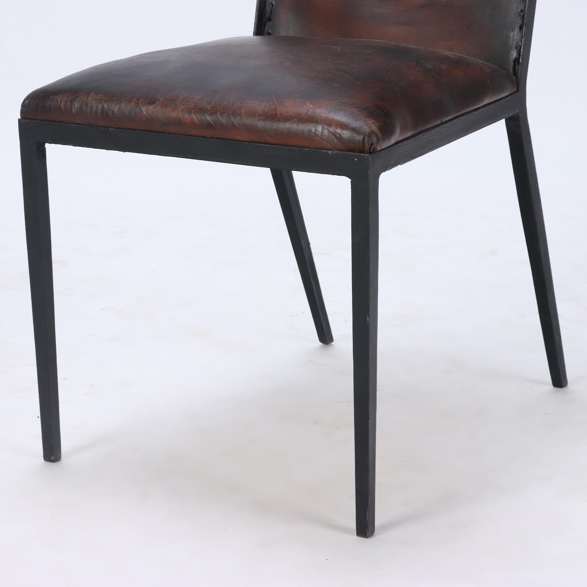 Set of Six Iron and Leather Chairs, Contemporary For Sale 2