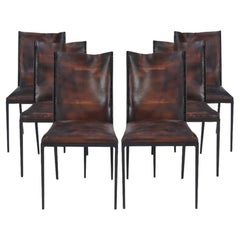 Set of Six Iron and Leather Chairs, Contemporary