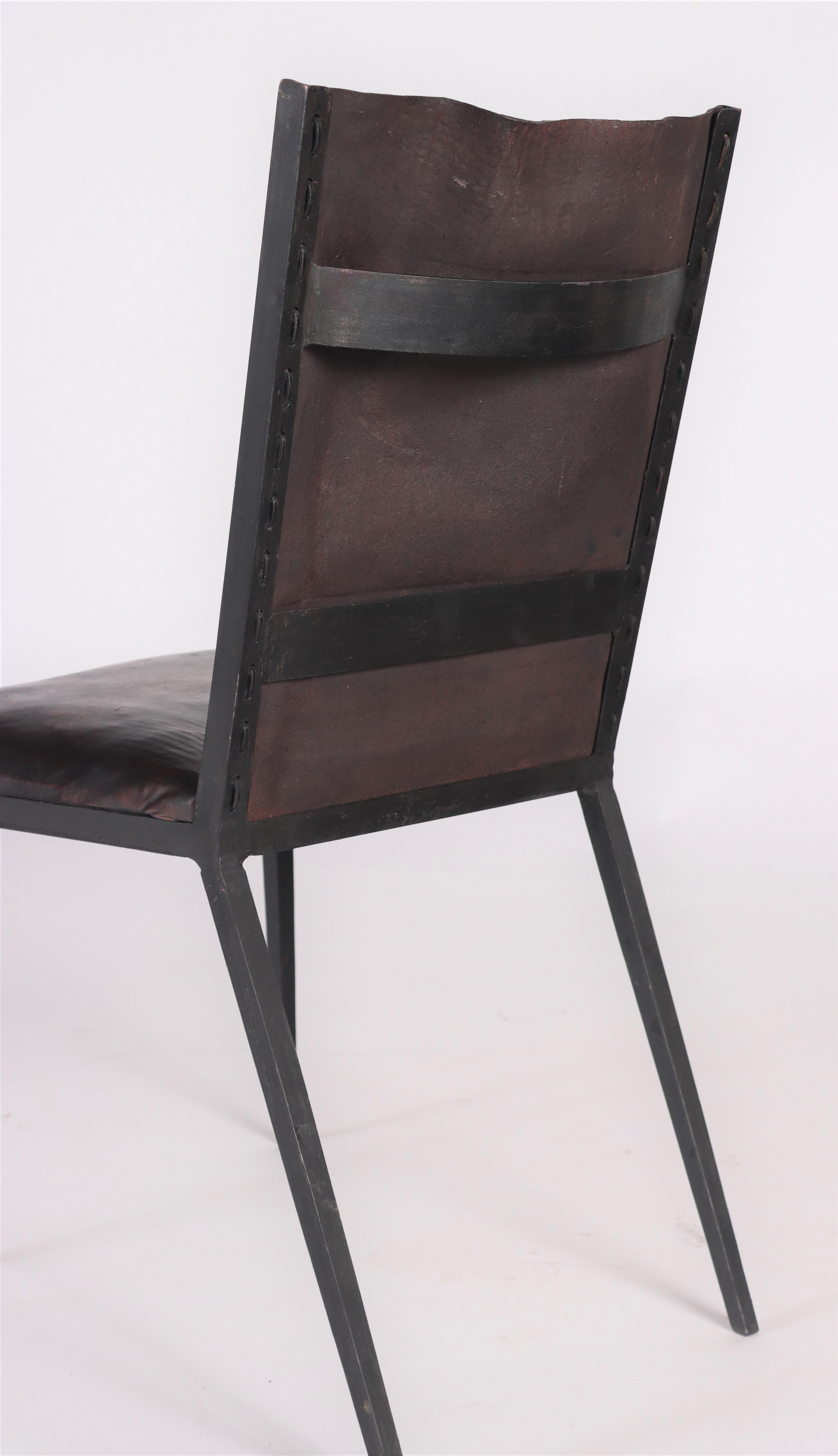 Set of Six Iron and Leather Dining Chairs, Contemporary In Good Condition For Sale In Philadelphia, PA