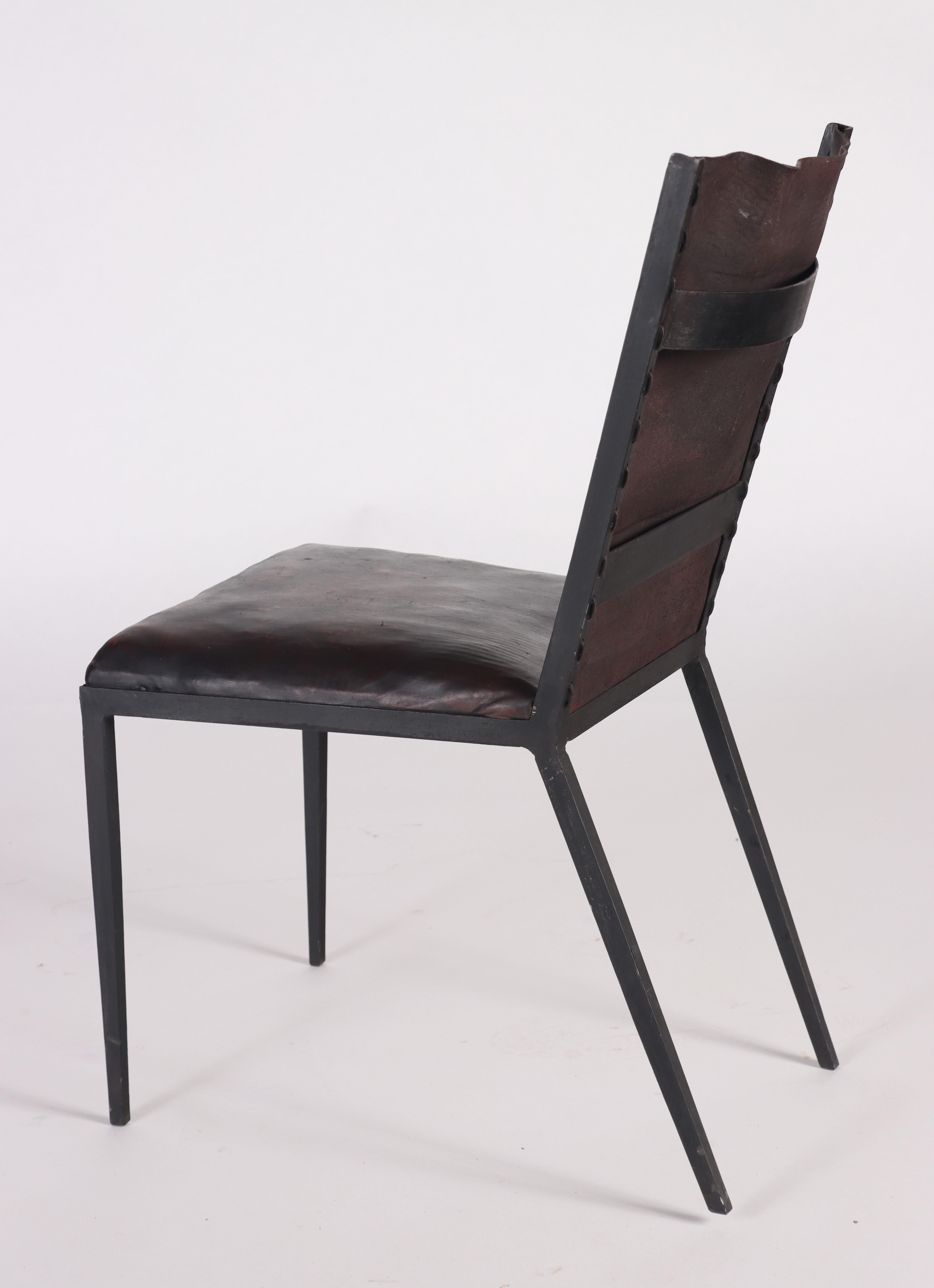 Set of Six Iron and Leather Dining Chairs, Contemporary For Sale 1