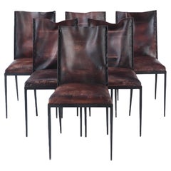 Set of Six Iron and Leather Dining Chairs, Contemporary