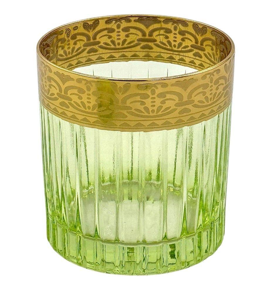 Un ensemble de six gobelets italiens en cristal vert Artemisia avec décorations en or 24 ct. en vente 6