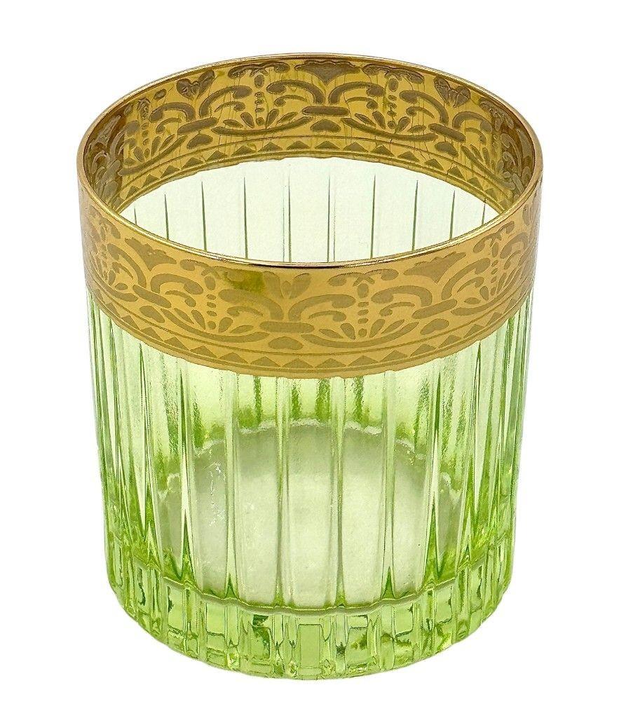 Un ensemble de six gobelets italiens en cristal vert Artemisia avec décorations en or 24 ct. en vente 8