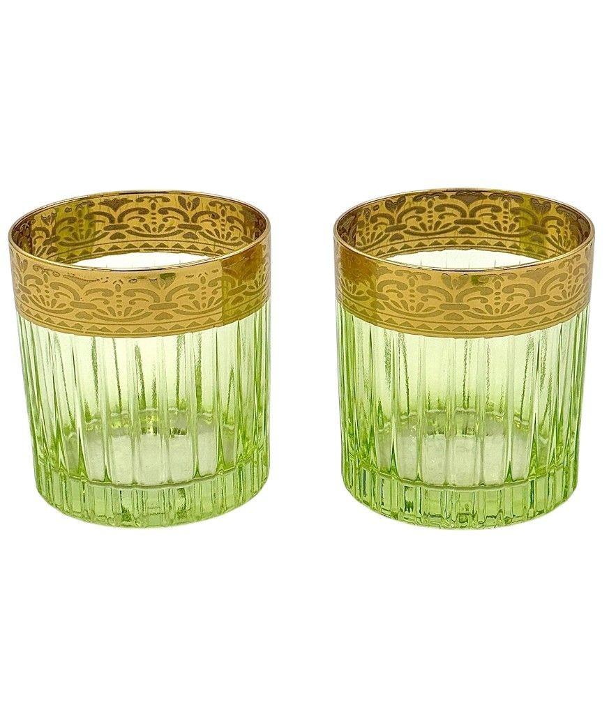 Un ensemble de six gobelets italiens en cristal vert Artemisia avec décorations en or 24 ct. en vente 1