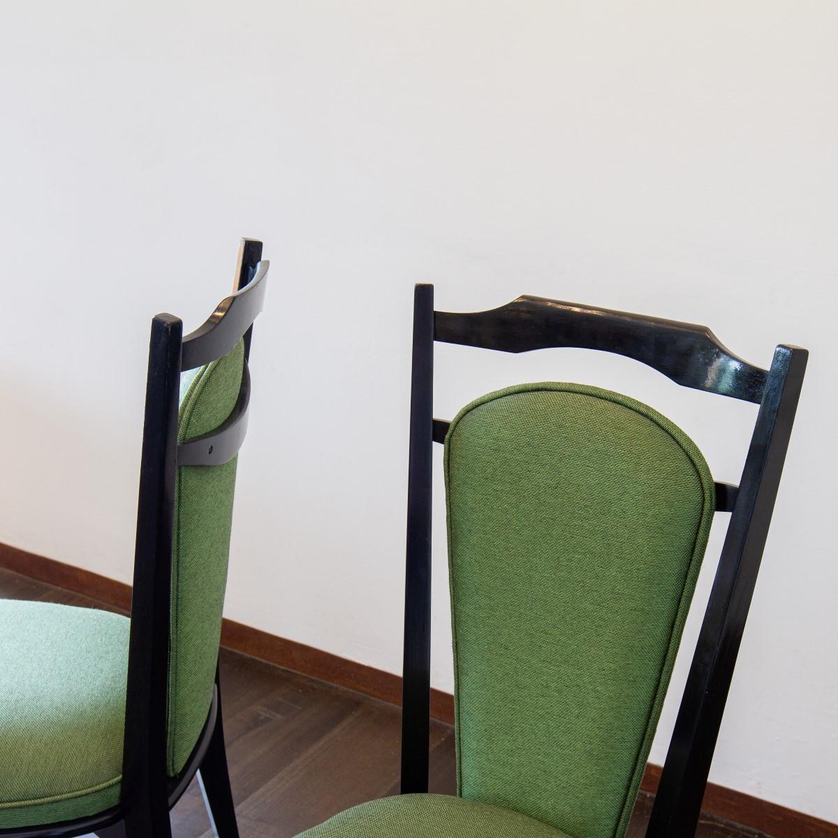 Set of Six Italian Ebonised Framed Dining Chairs 1950s 6