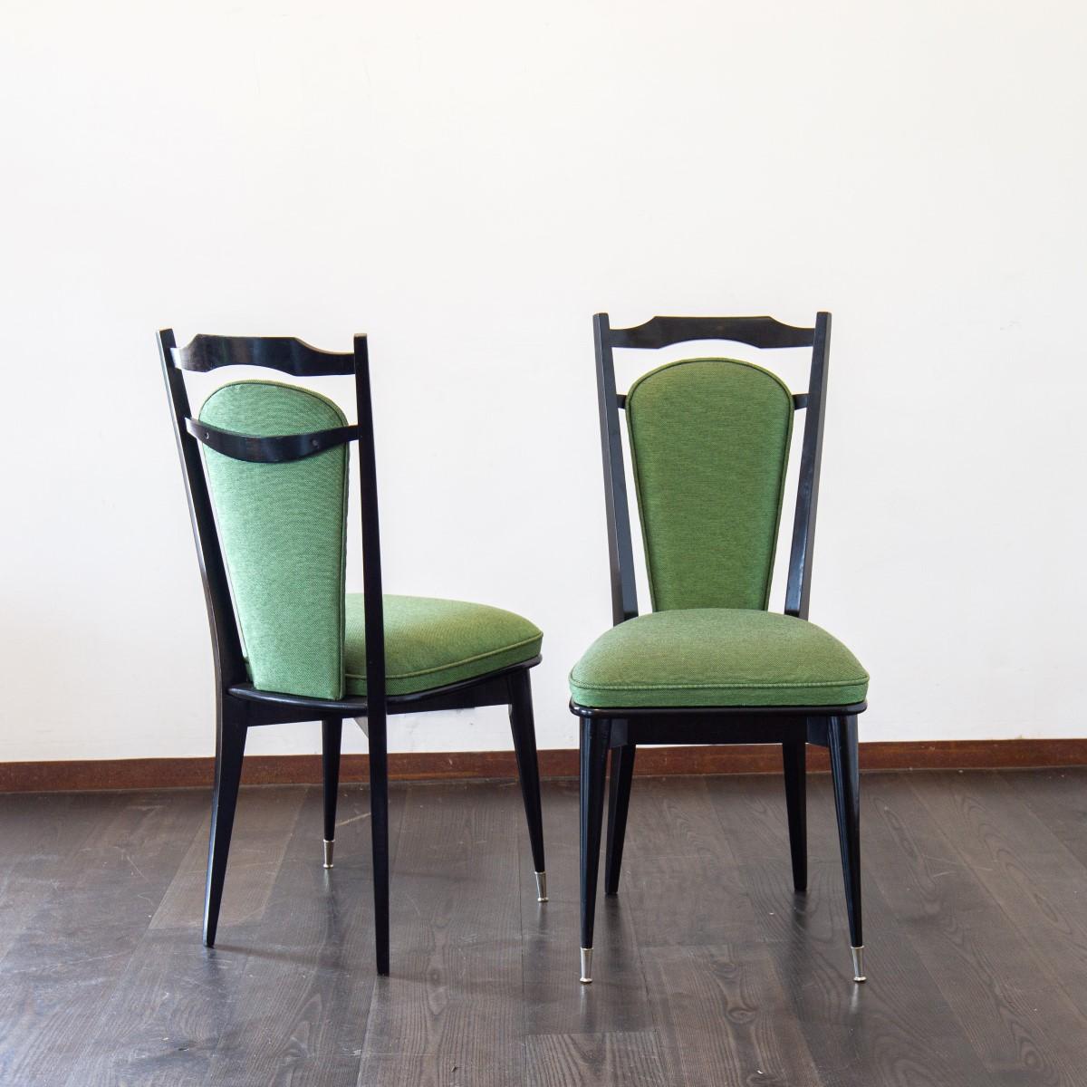 20th Century Set of Six Italian Ebonised Framed Dining Chairs 1950s