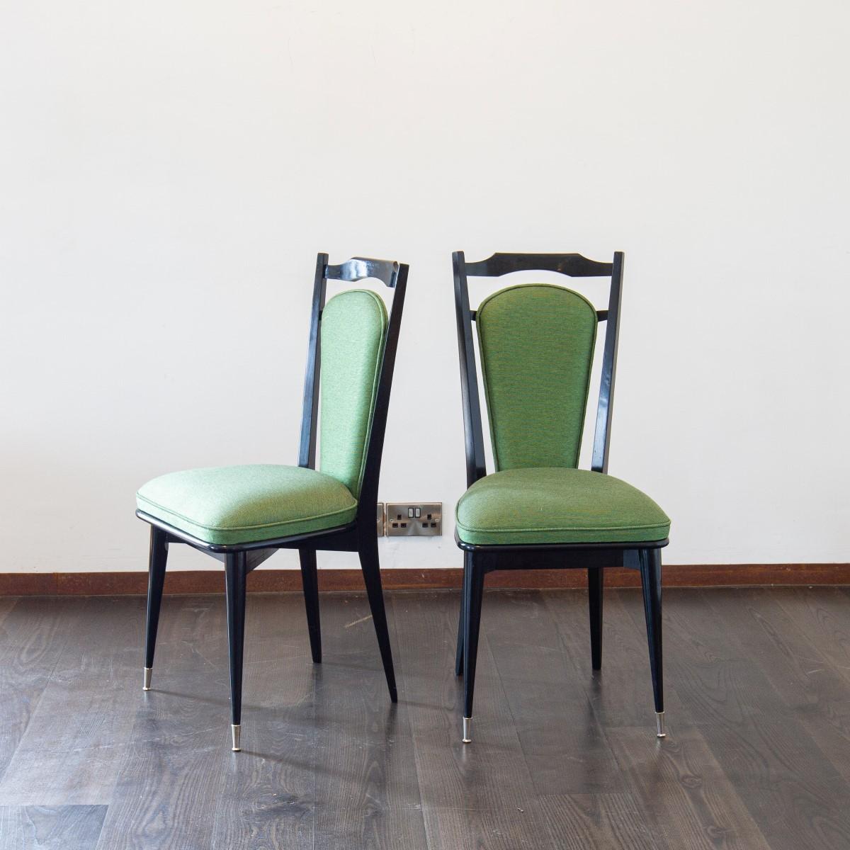 Set of Six Italian Ebonised Framed Dining Chairs 1950s 1