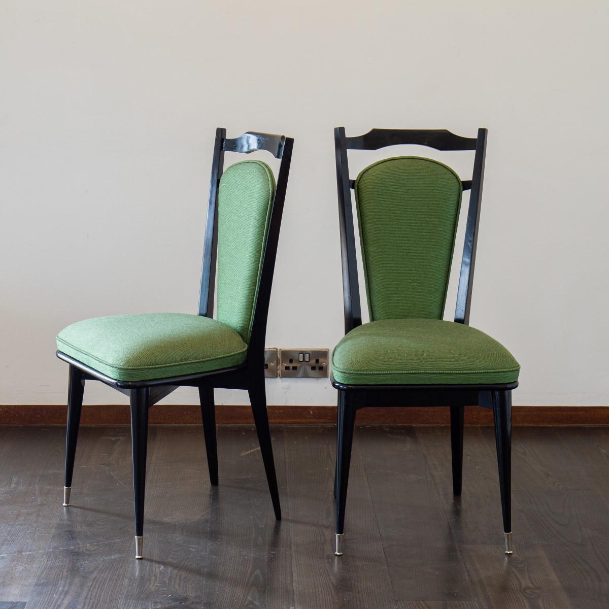 Set of Six Italian Ebonised Framed Dining Chairs 1950s 2