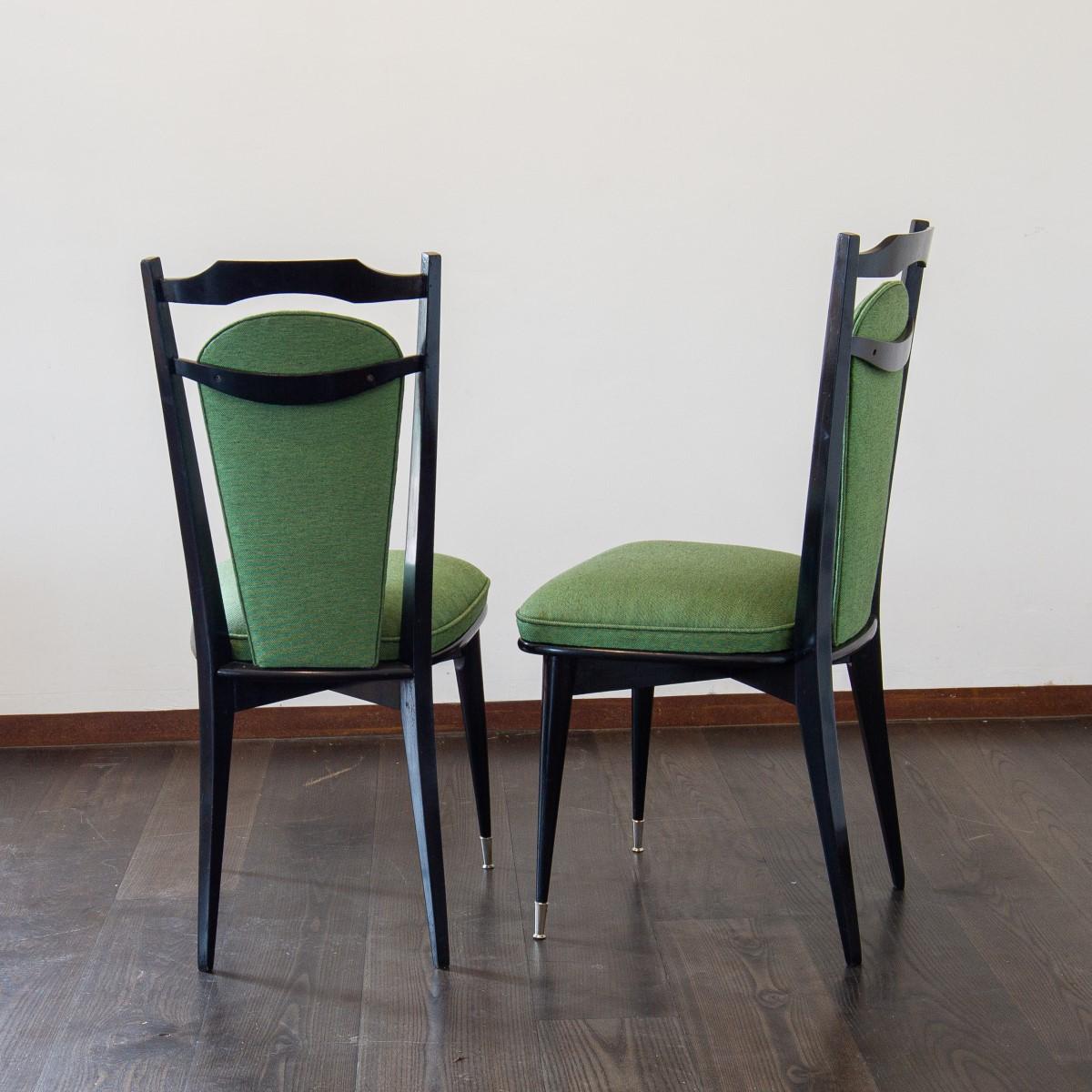 Set of Six Italian Ebonised Framed Dining Chairs 1950s 3