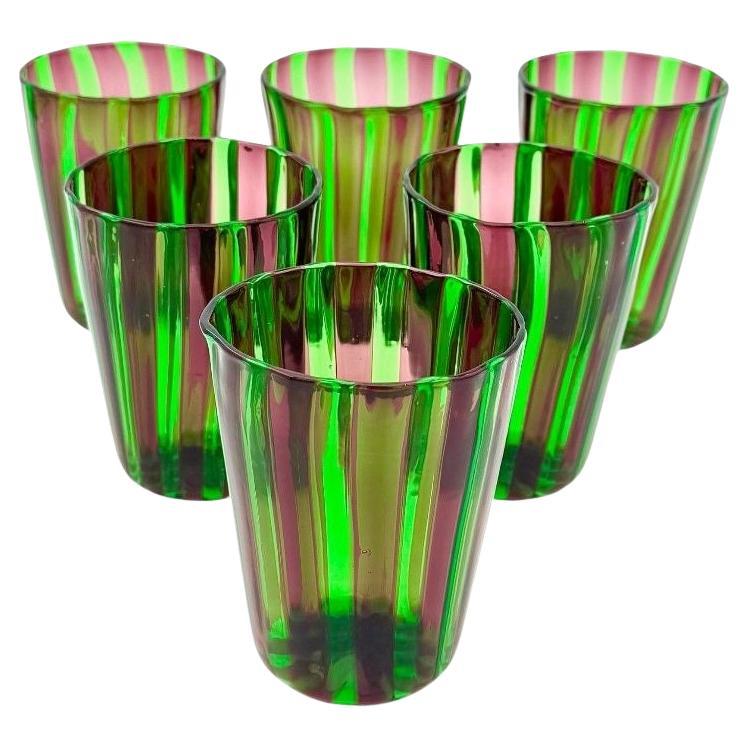A set of six Italian handblown Murano glass tumblers in vendita