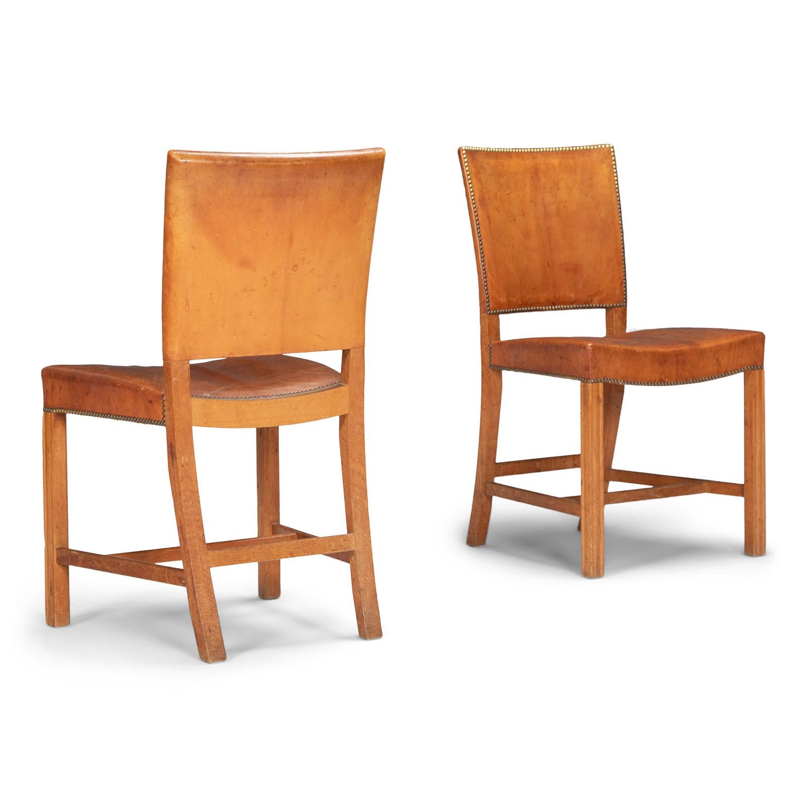 Danish Set of Six Kaare Klint Dining Chairs with Original Leather For Sale
