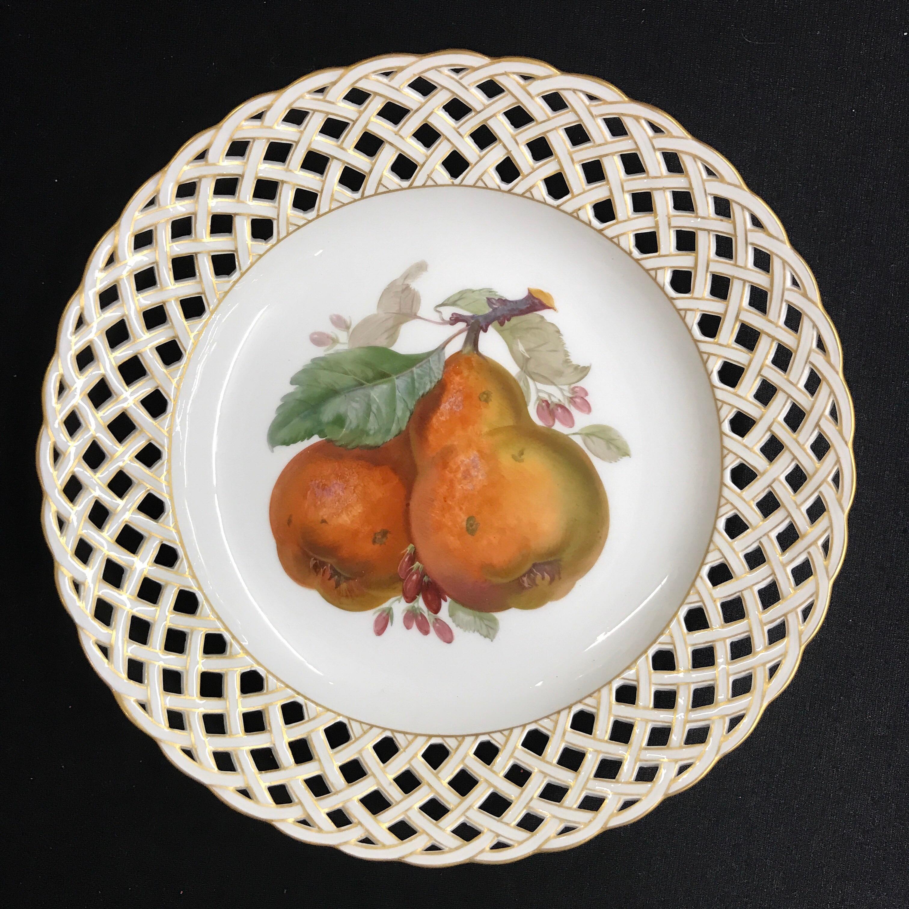 Set of Six KPM Fruit Reticulated Plates For Sale 3