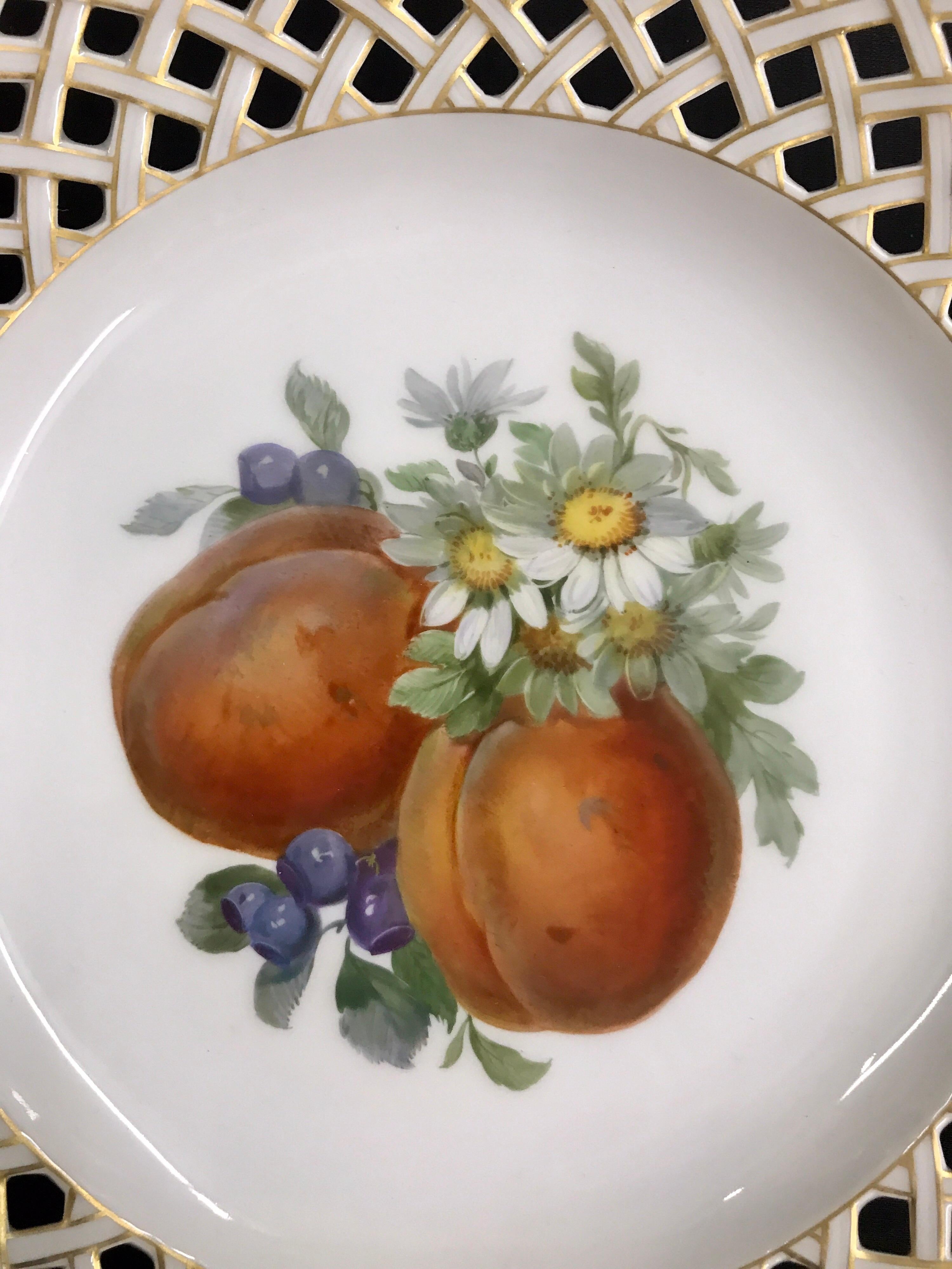 Set of Six KPM Fruit Reticulated Plates For Sale 9