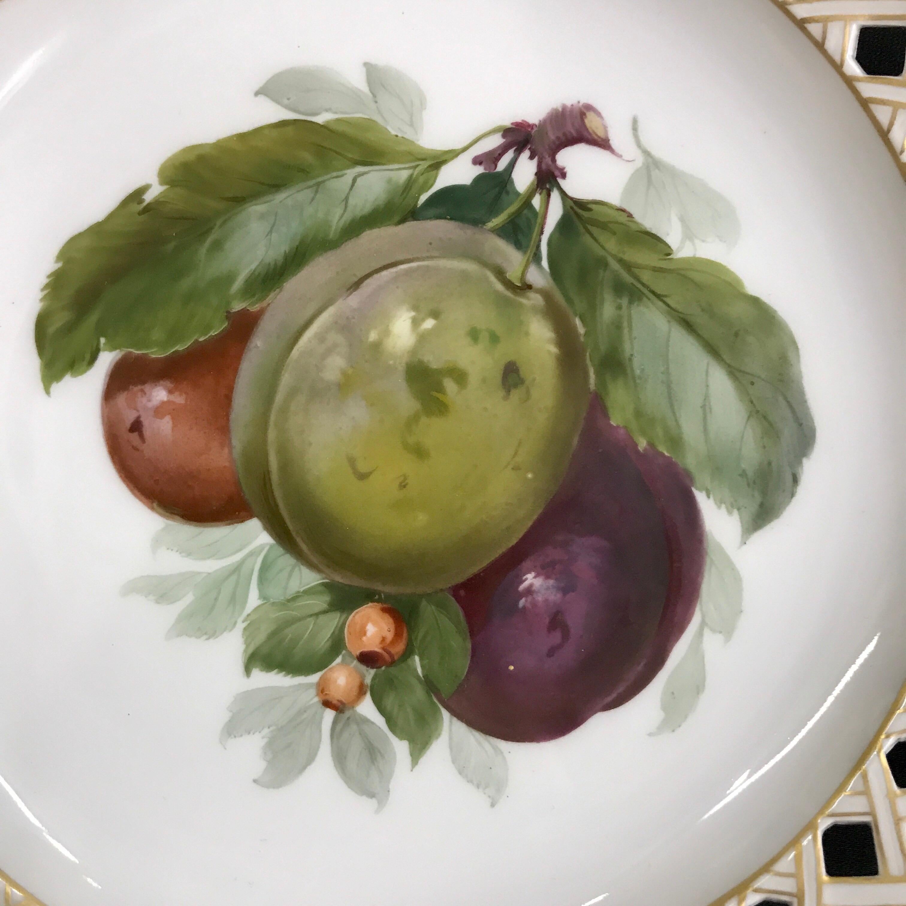 Porcelain Set of Six KPM Fruit Reticulated Plates For Sale