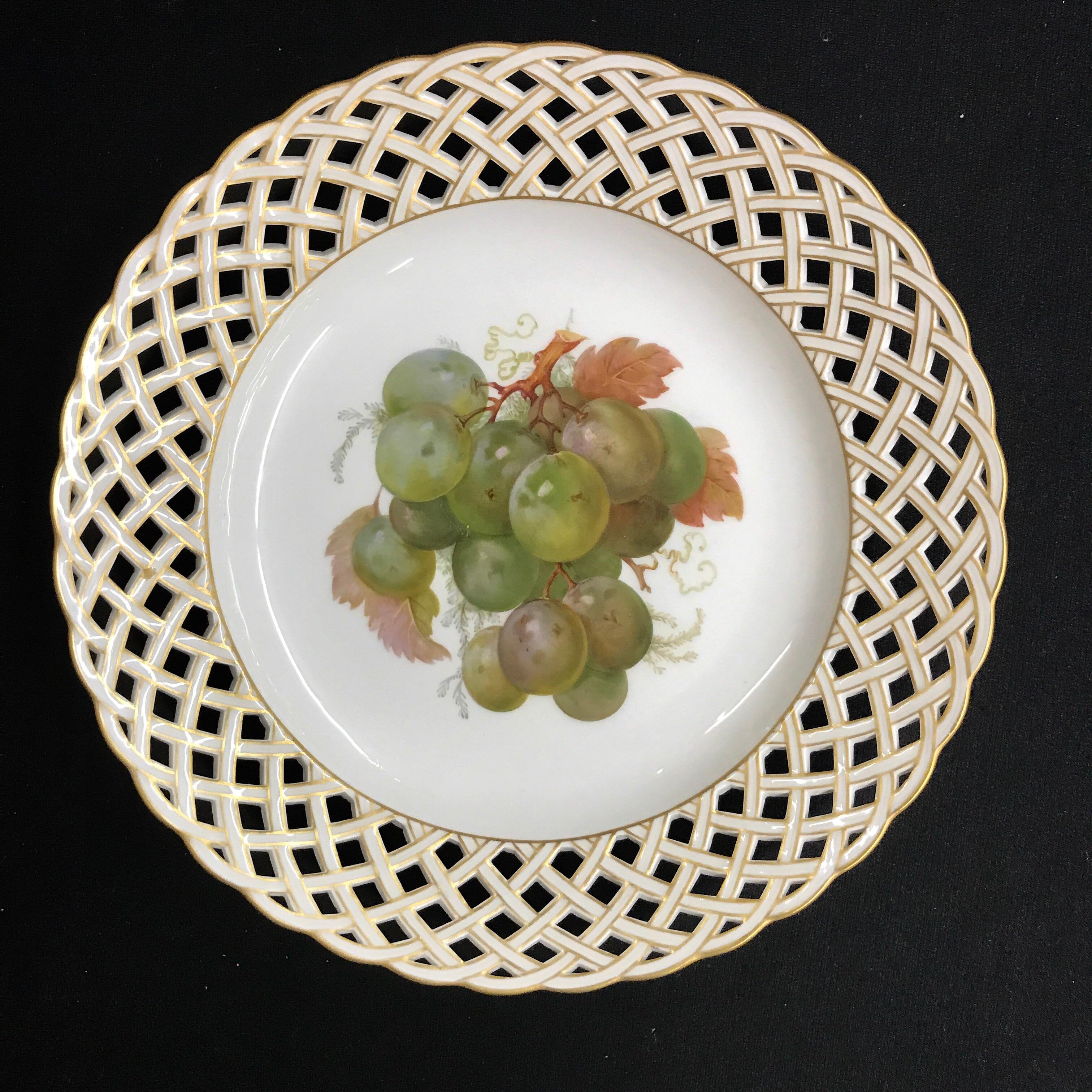 Set of Six KPM Fruit Reticulated Plates For Sale 1