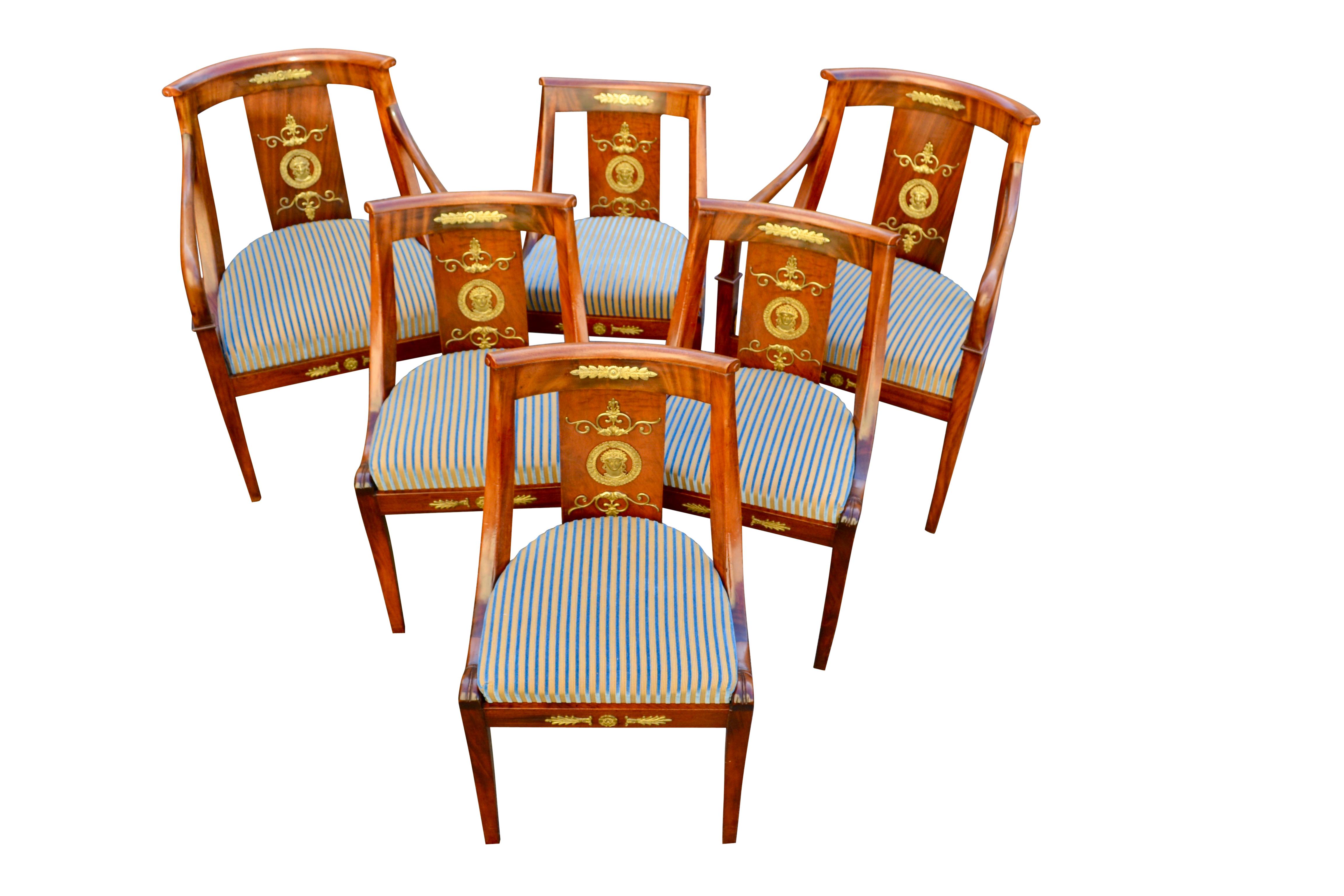 Set of Six Late 19 Century Empire Style Gondola Chairs For Sale 1