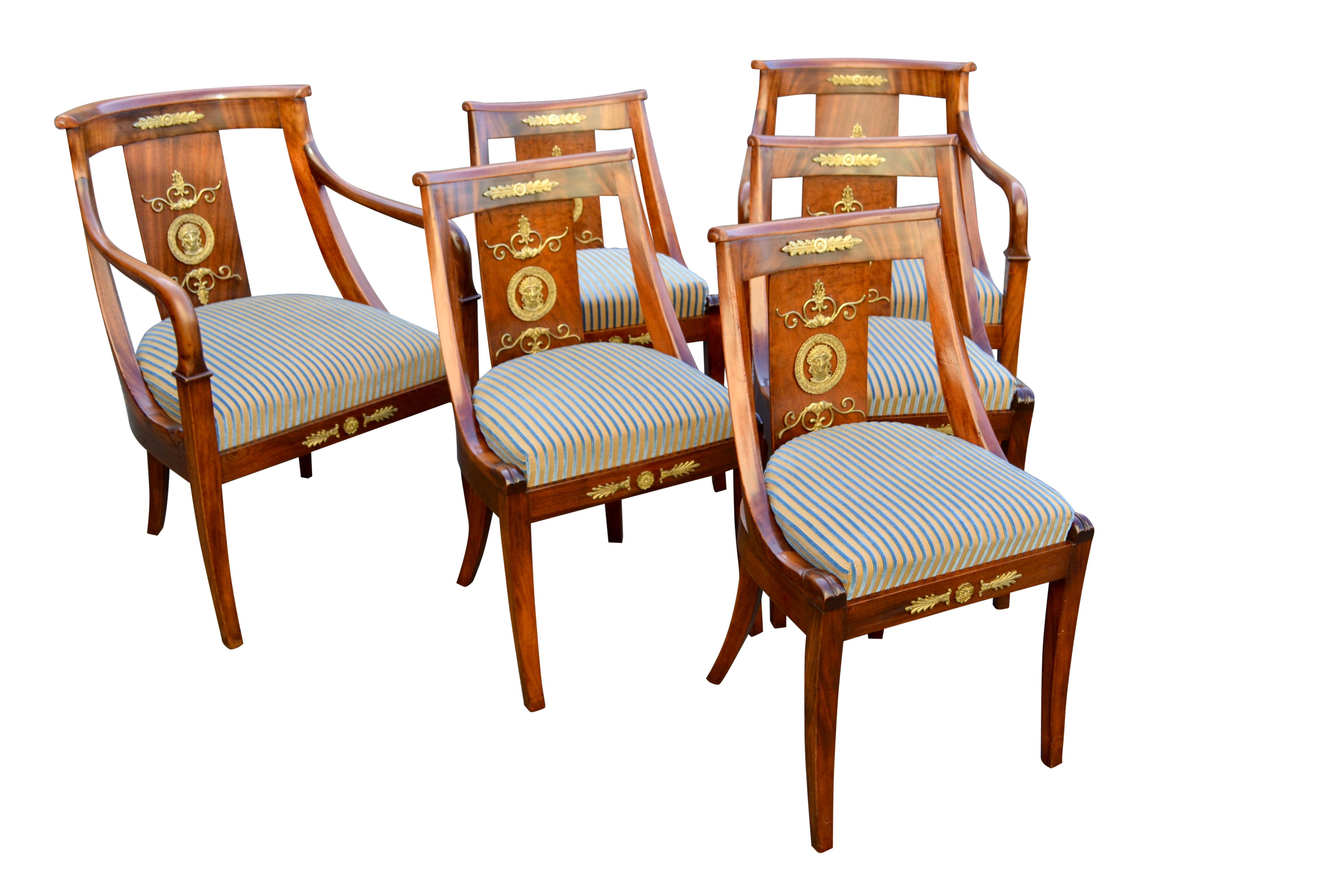 Set of Six Late 19 Century Empire Style Gondola Chairs For Sale 3