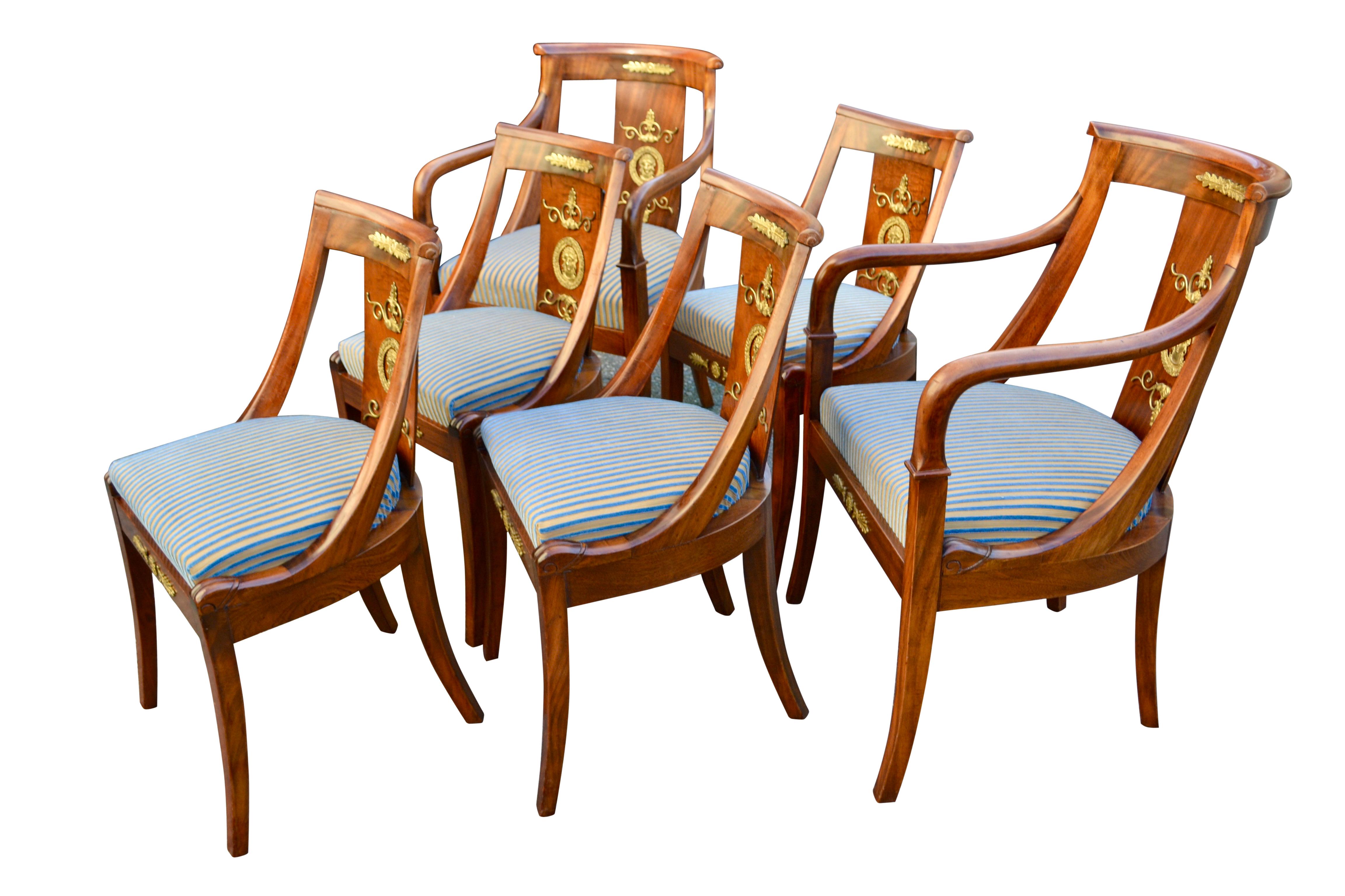 Set of Six Late 19 Century Empire Style Gondola Chairs For Sale 4