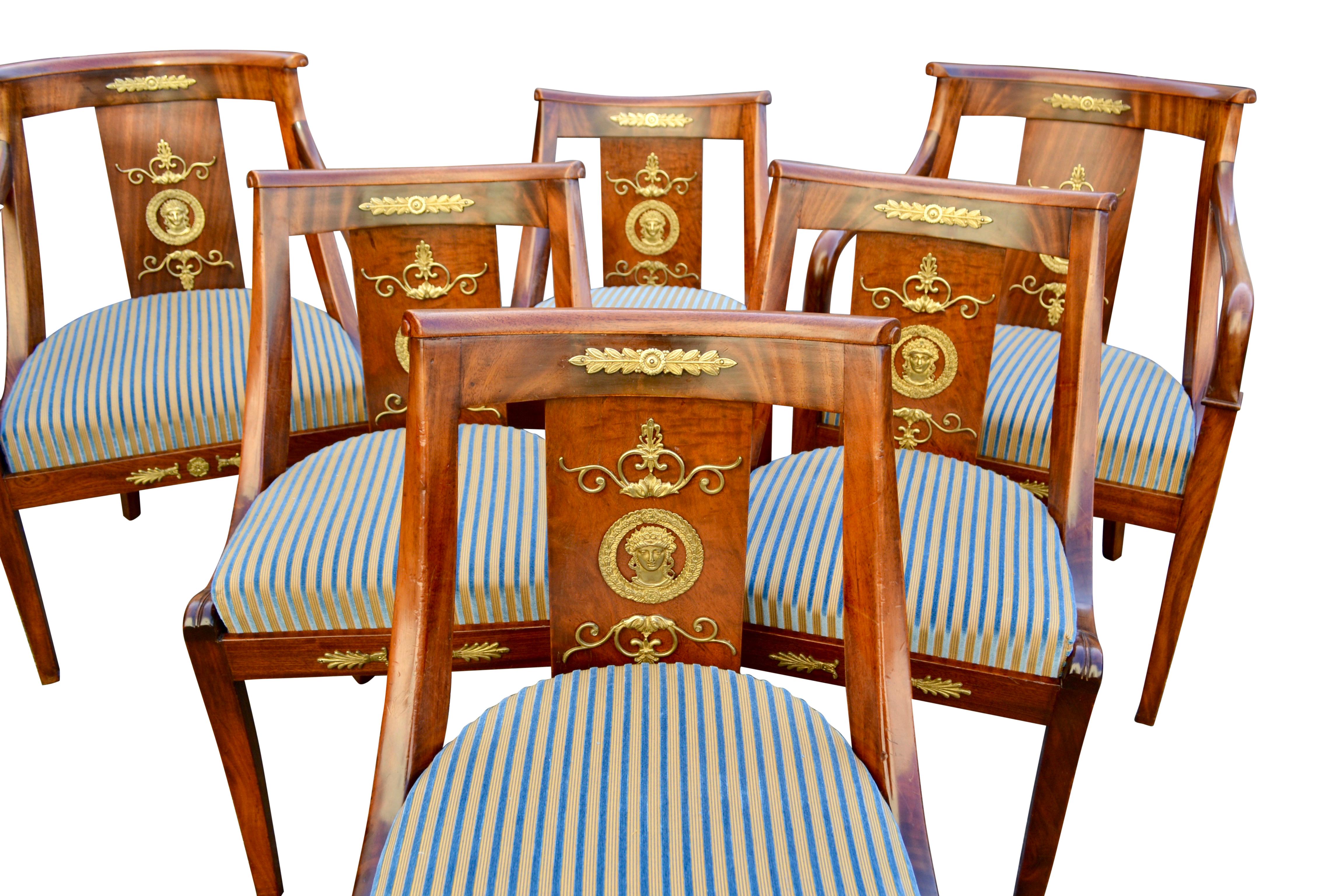 19th Century Set of Six Late 19 Century Empire Style Gondola Chairs For Sale
