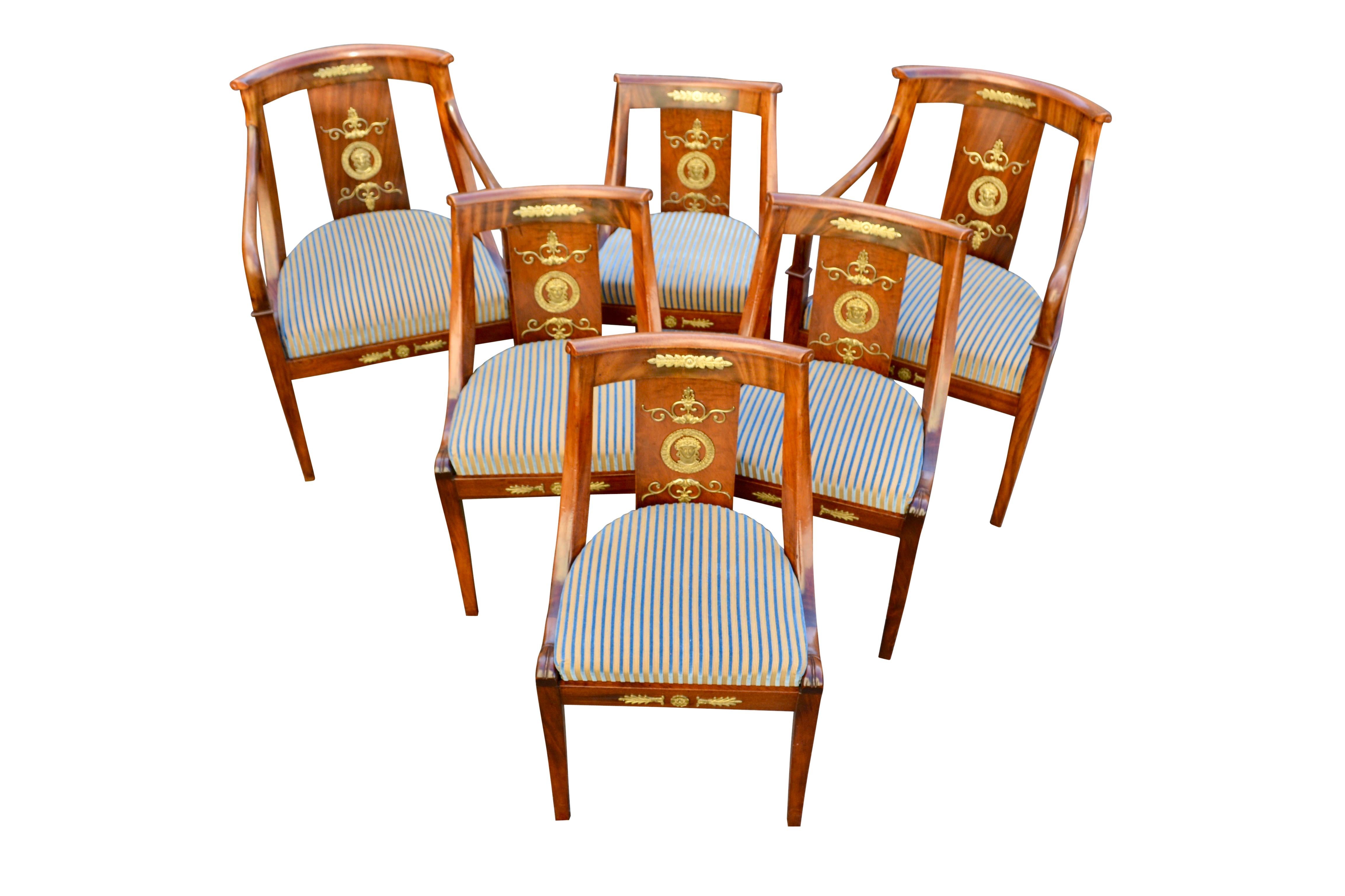 Bronze Set of Six Late 19 Century Empire Style Gondola Chairs For Sale