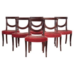 A Set of Six Late 19th Century Mahogany Dining Chairs, with red leather seats