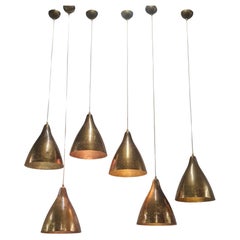 A Set of Six Lisa Johansson-Papé Perforated Brass Ceiling Lamps, Orno 1950s