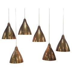 A Set of Six Lisa Johansson-Papé Perforated Brass Ceiling Lamps, Orno 1950s
