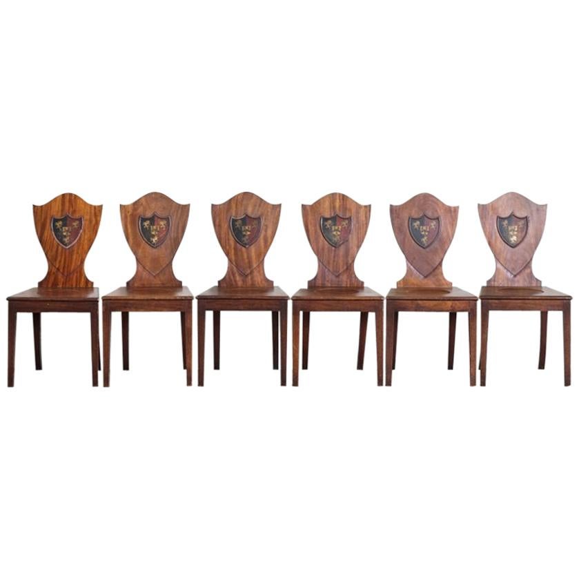 Set of Six Mahogany Shield Back Hall Chairs