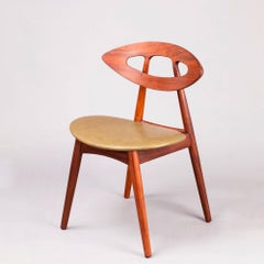 Set of Six Midcentury Ejvind Johansson "Eye" Dining Chairs, Teak and Laeather
