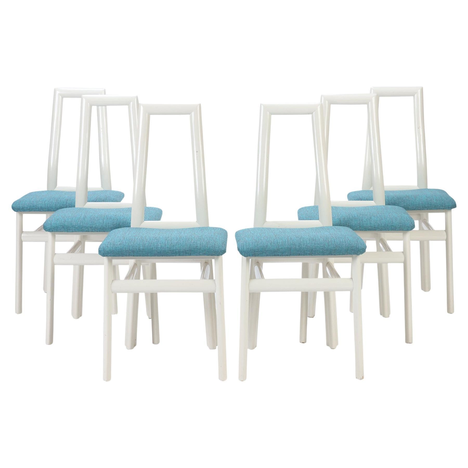 Set of Six Mid Century Italian White Lacquer Finish Dining Chairs, circa 1960