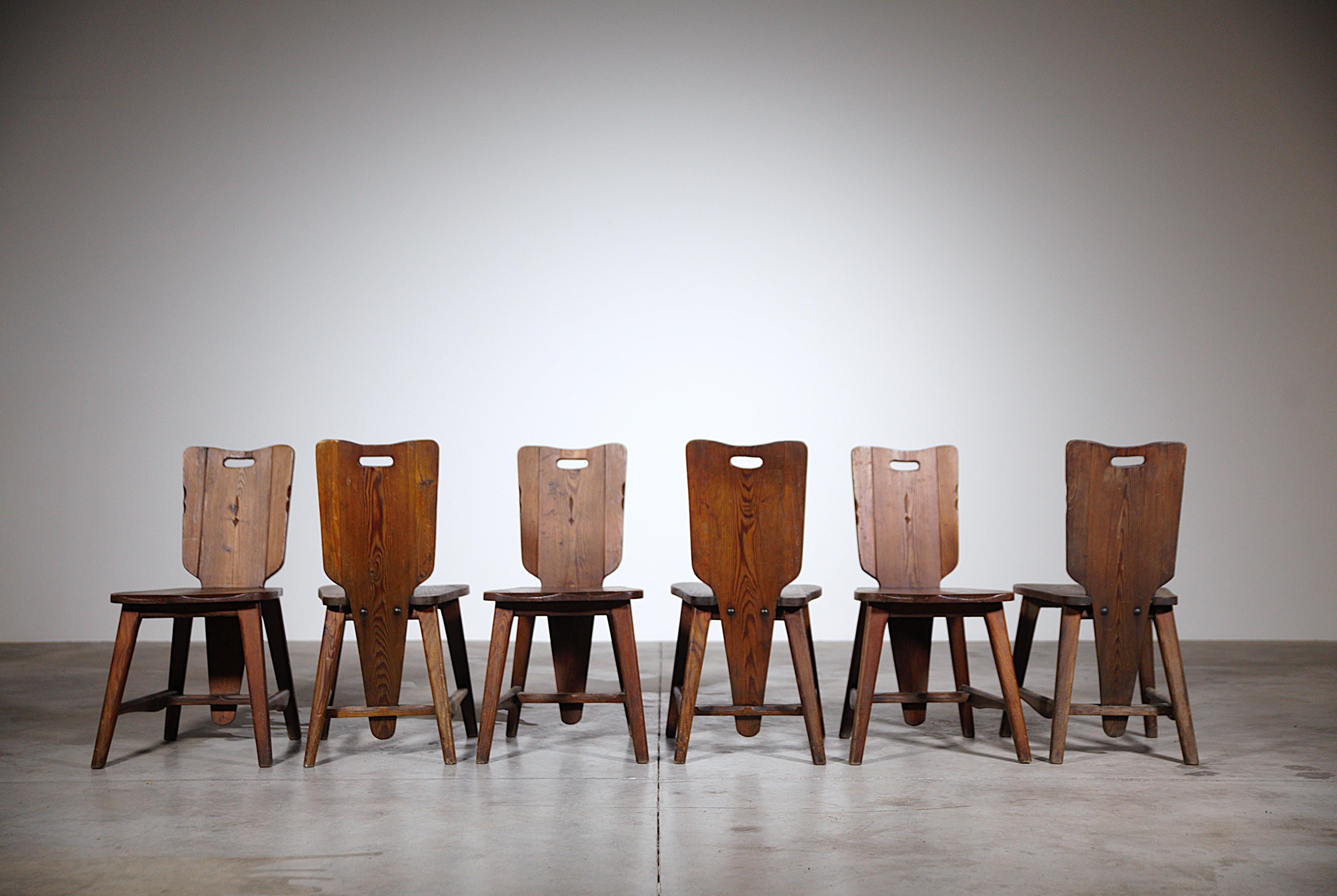 Fabric A Set of Six Mountain Chairs by Clément Goyeneche France 1950s For Sale