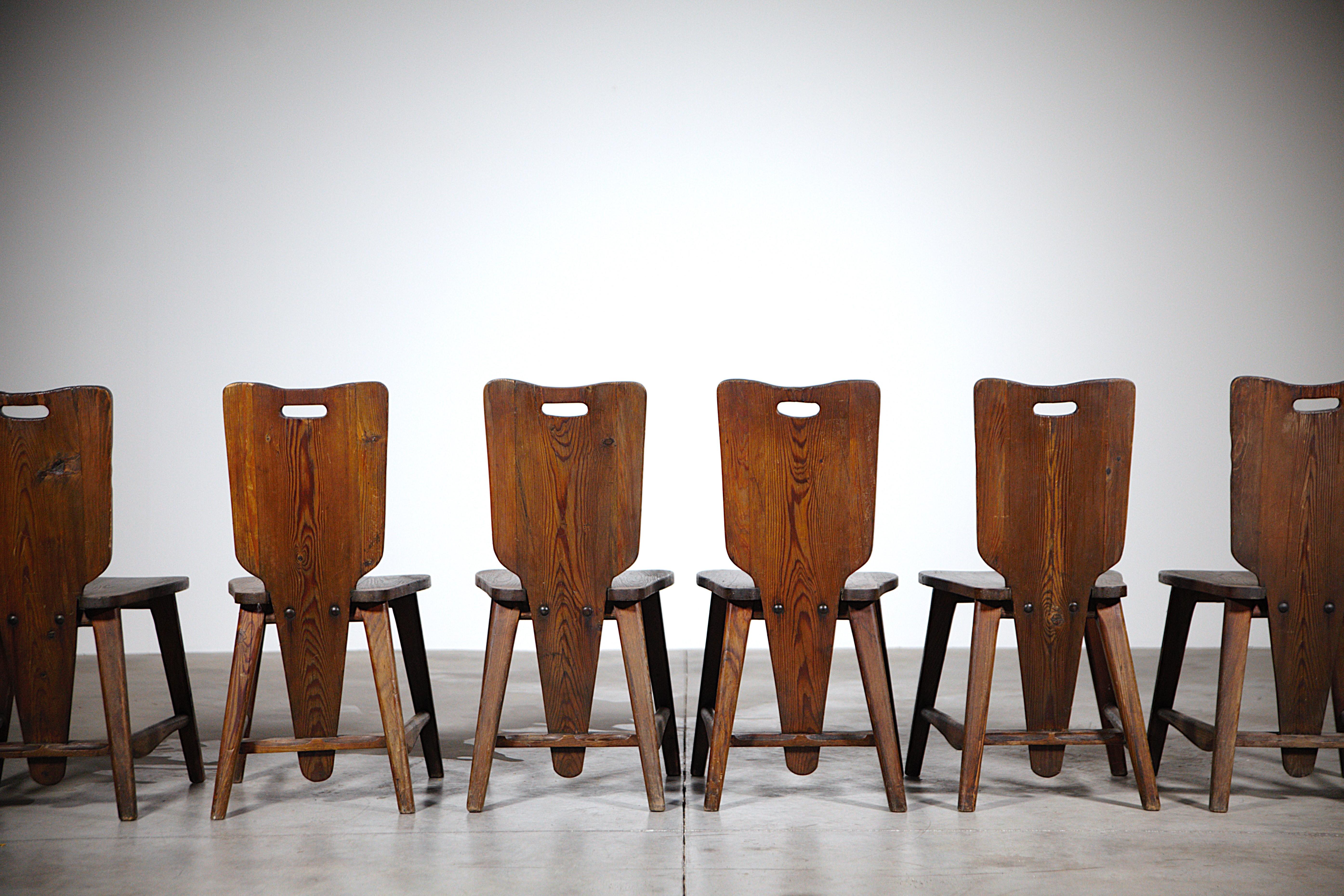 A Set of Six Mountain Chairs by Clément Goyeneche France 1950s For Sale 1