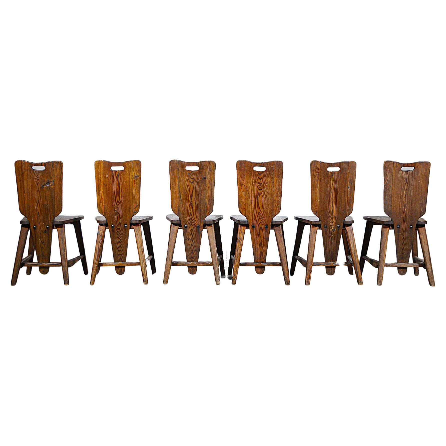 A Set of Six Mountain Chairs by Clément Goyeneche France 1950s For Sale