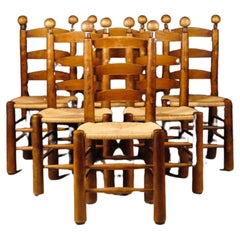 Vintage A Set of Six Mountain Dining Chairs France 1970s