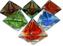 Set of Six Nesting Midcentury Multicolored Murano Ashtrays
