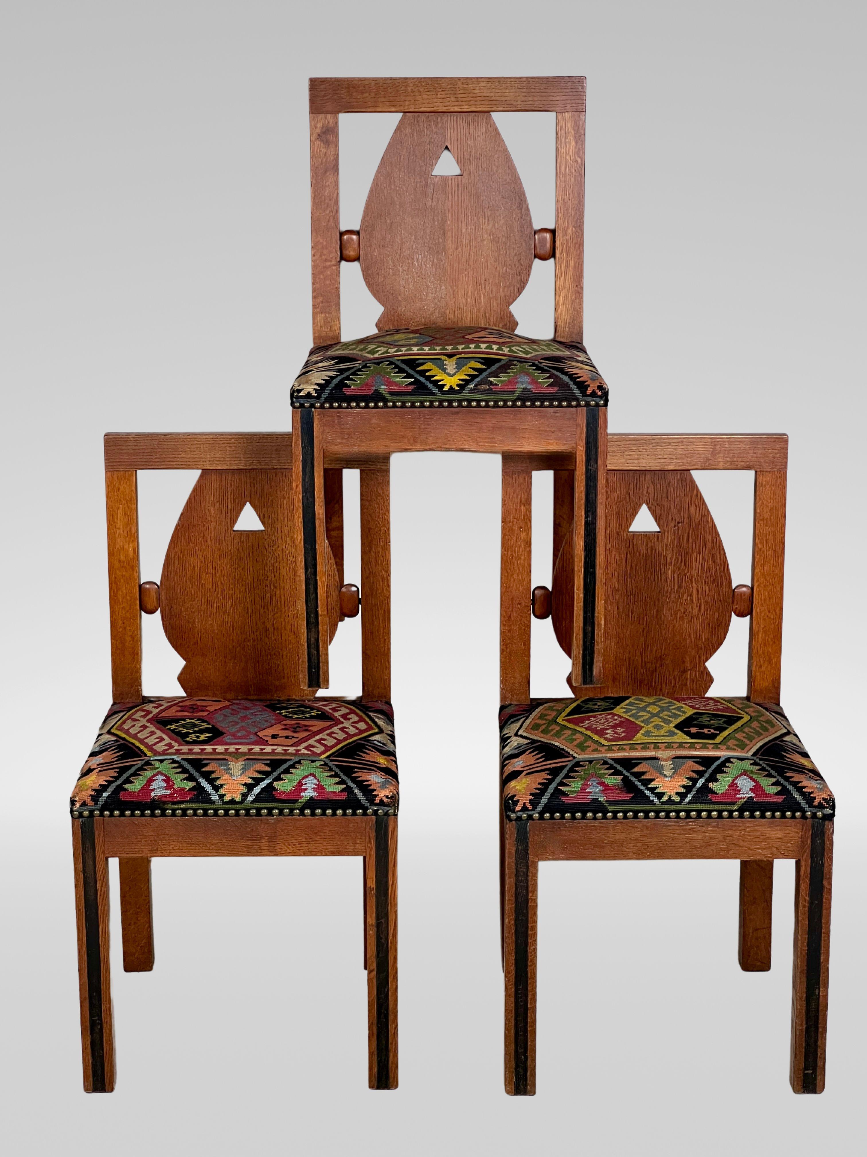 A Set Of Six Oak Art Deco And Kilim Dining Chairs 3