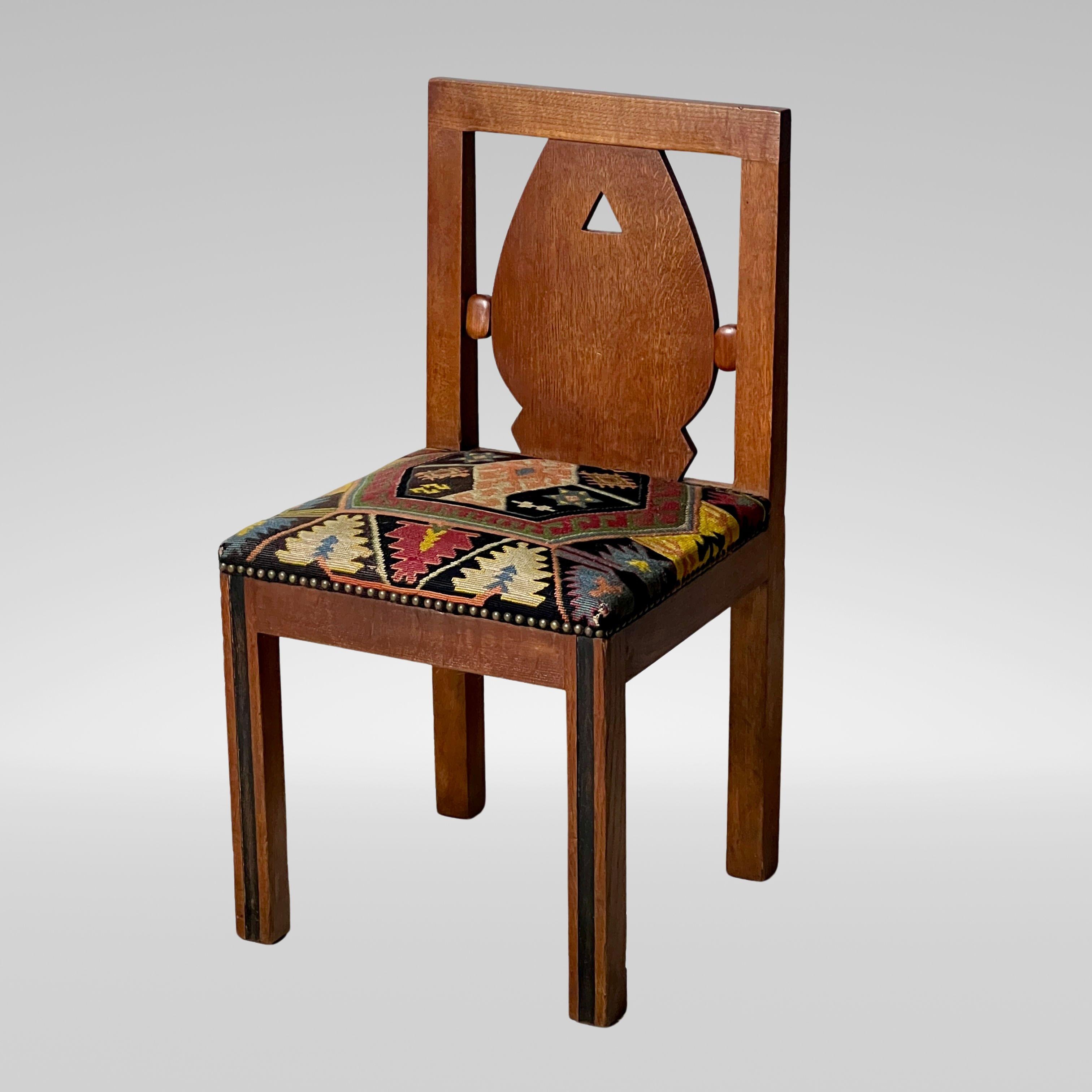 Fabric A Set Of Six Oak Art Deco And Kilim Dining Chairs