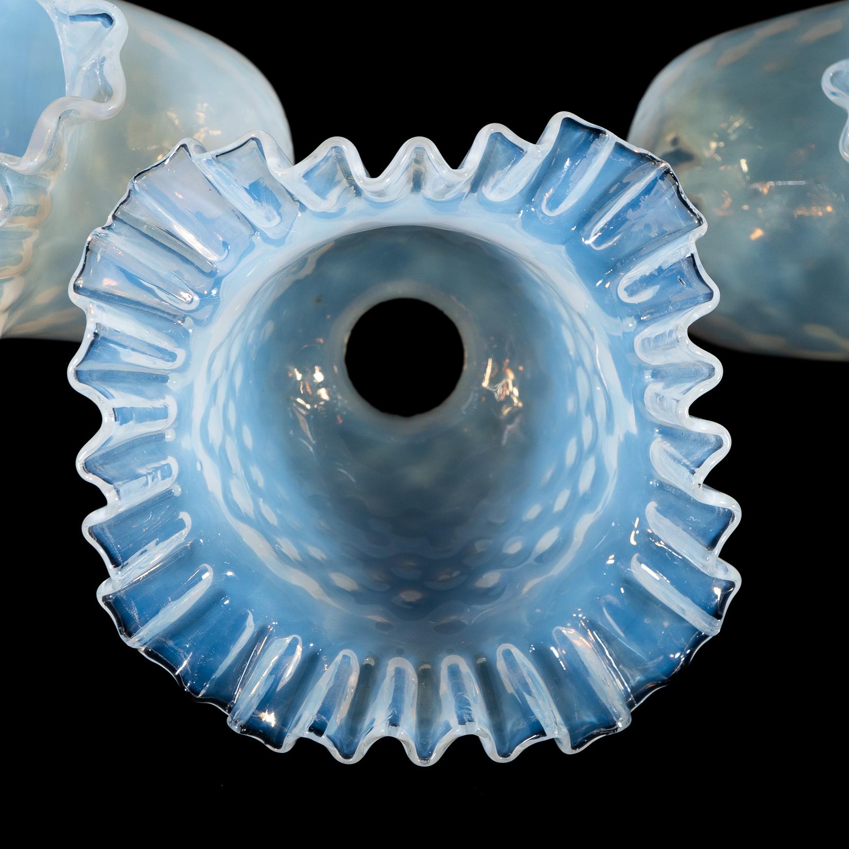 Un set di sei paralumi in vetro di vaselina blu opalescente in vendita 8
