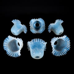 A Set of Six Opalescent Blue Vaseline Glass Shades