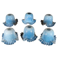 A Set of Six Opalescent Blue Vaseline Glass Shades
