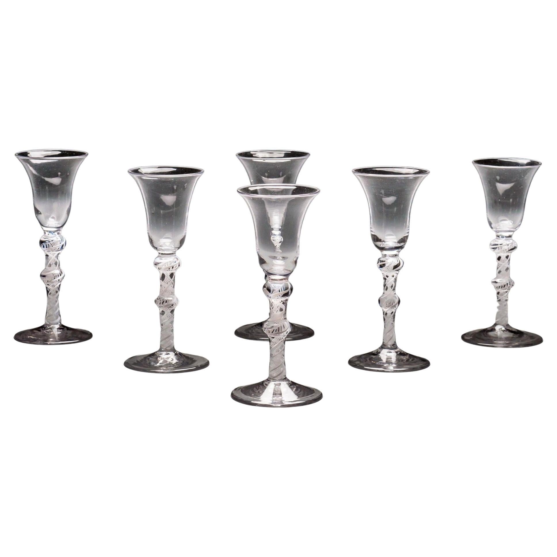A Set Of Six Opaque Twist Wine Glasses  For Sale