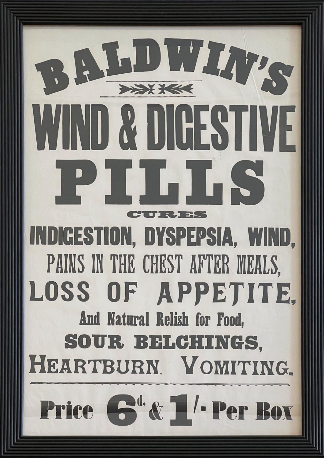 Ensemble de six affiches victoriennes originales encadrées Baldwin's Pills, vers 1890 Bon état - En vente à Sherborne, GB