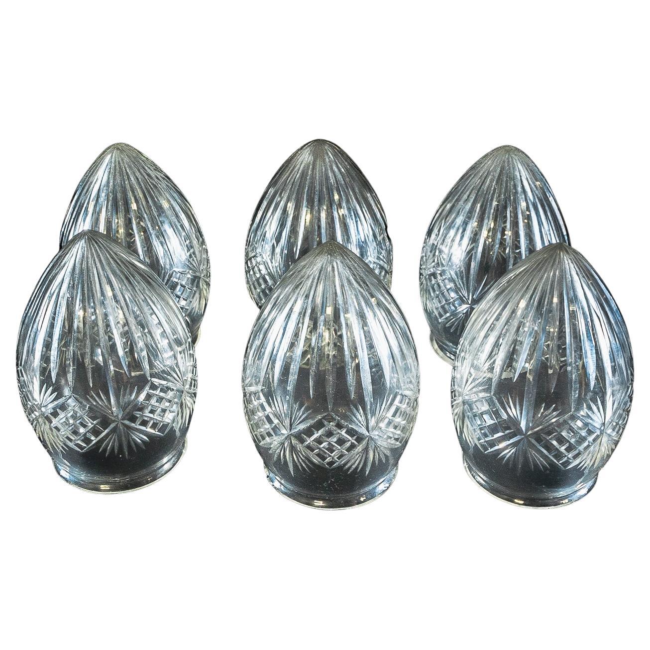 A Set of Six Pineapple Cut Glass Shades with Intricate Design