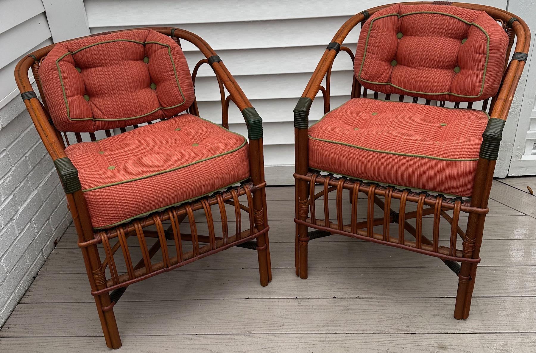 Mid-Century Modern A set of Six Rattan / Bentwood Dining / Arm Chairs For Sale