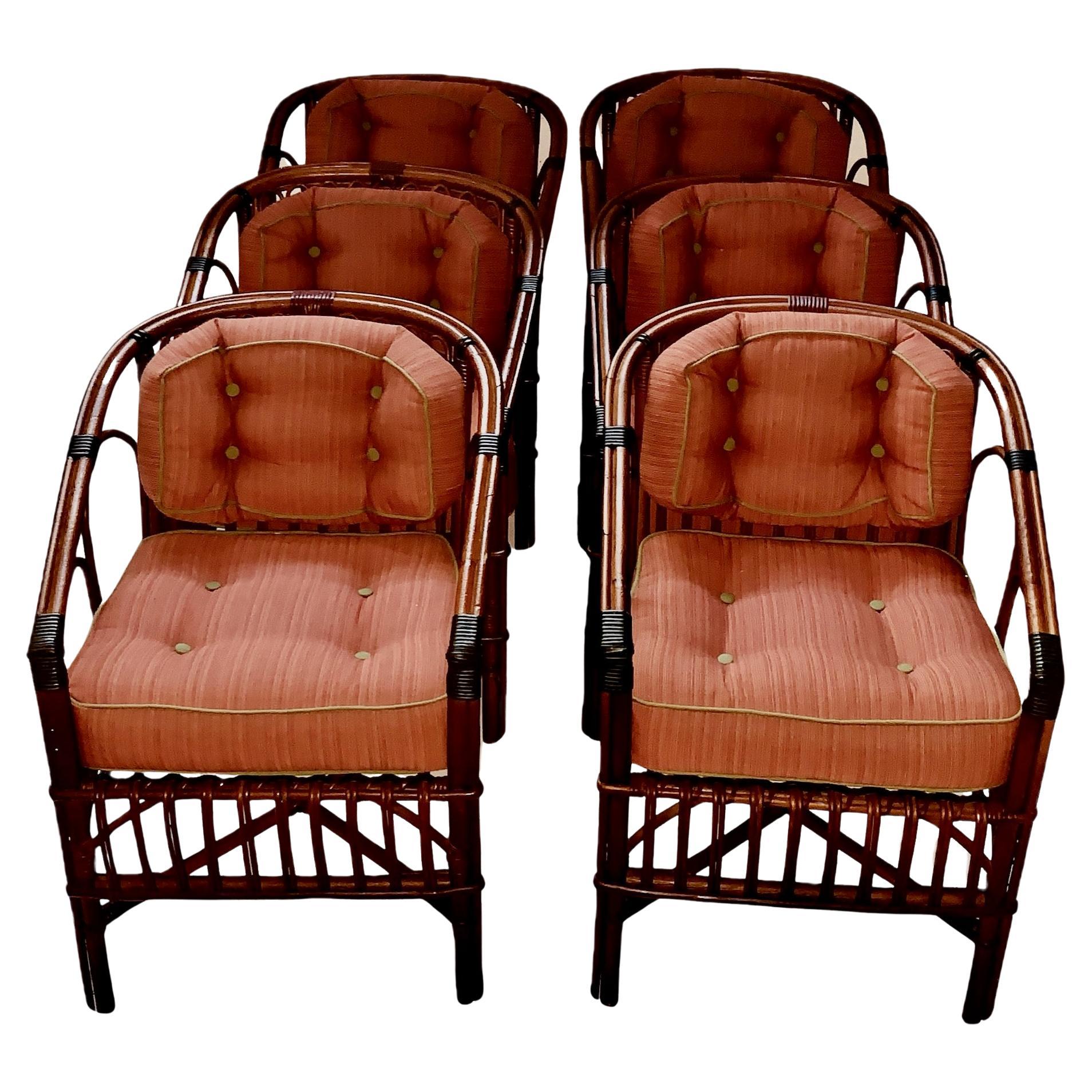 A set of Six Rattan / Bentwood Dining / Arm Chairs