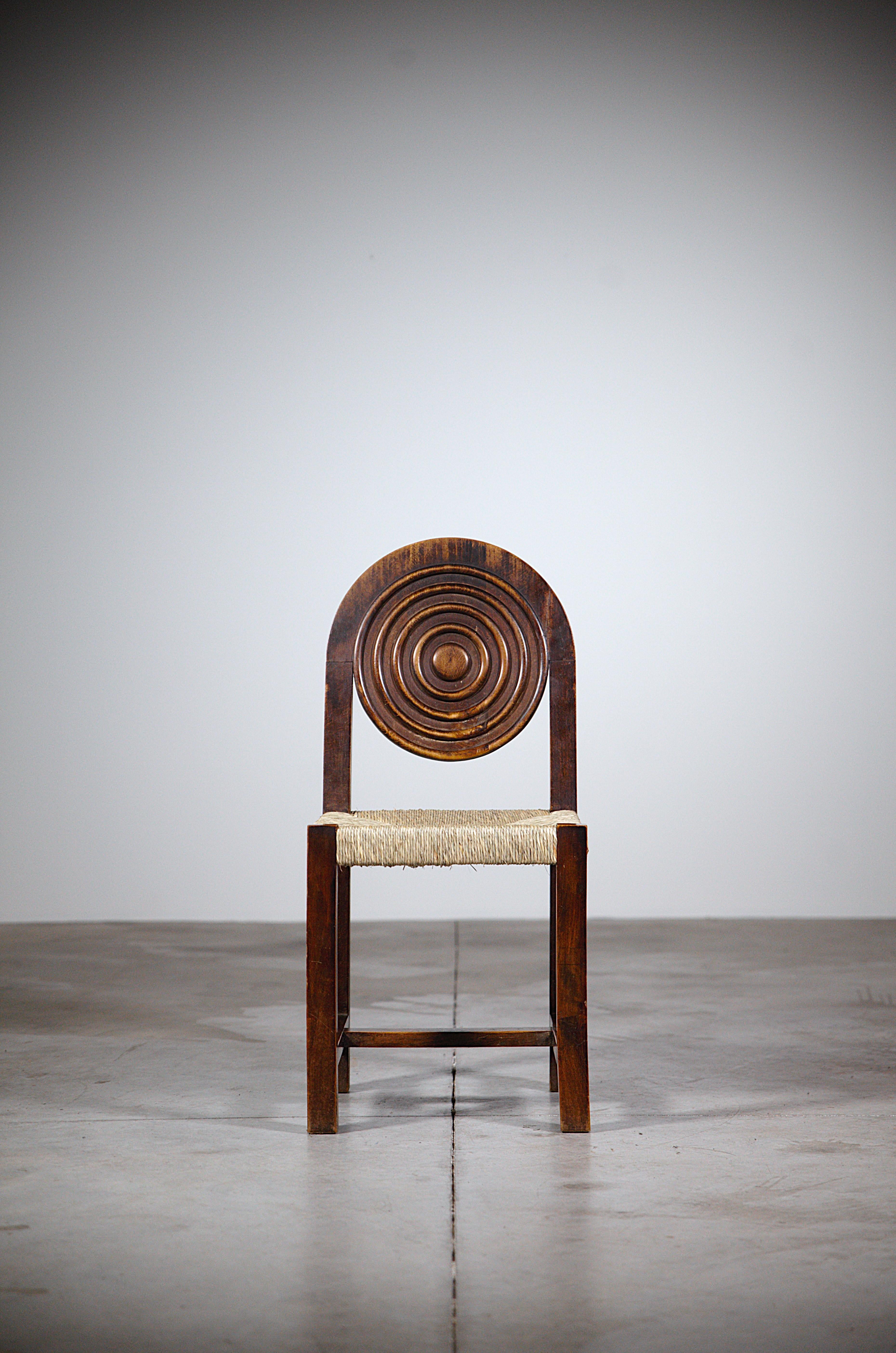 Straw A Set of Six Regionalist Chairs by Benjamin Gomez France 1940s