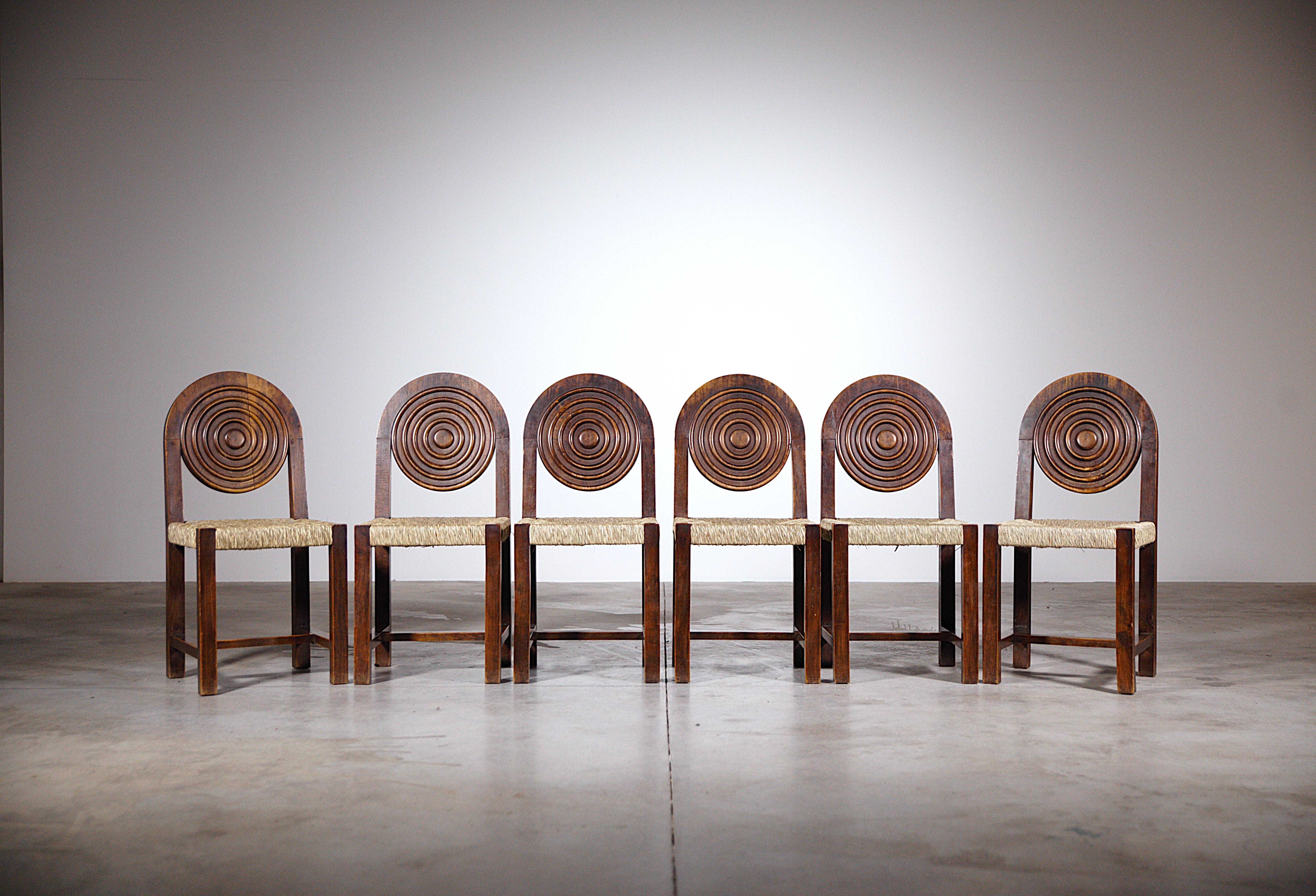 A Set of Six Regionalist Chairs by Benjamin Gomez France 1940s 2