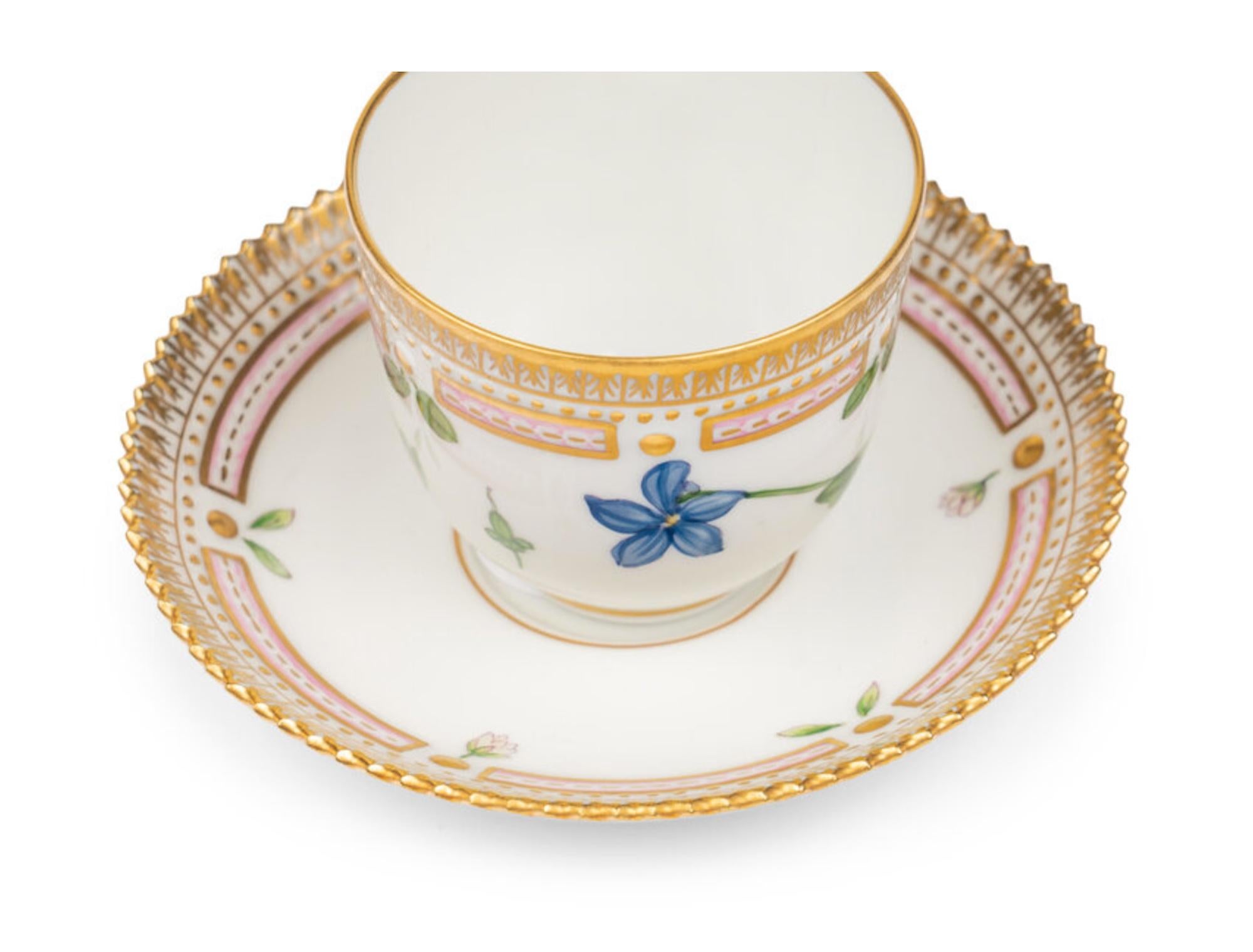 A Set of Six Royal Copenhagen Flora Danica Porcelain Coffee Cups and Saucers.  A Set of Six Royal Copenhagen Flora Danica Porcelain Coffee Cups and Saucers
20th Century, each with crown and three-wave marks to underside; 12 items total.
Height of